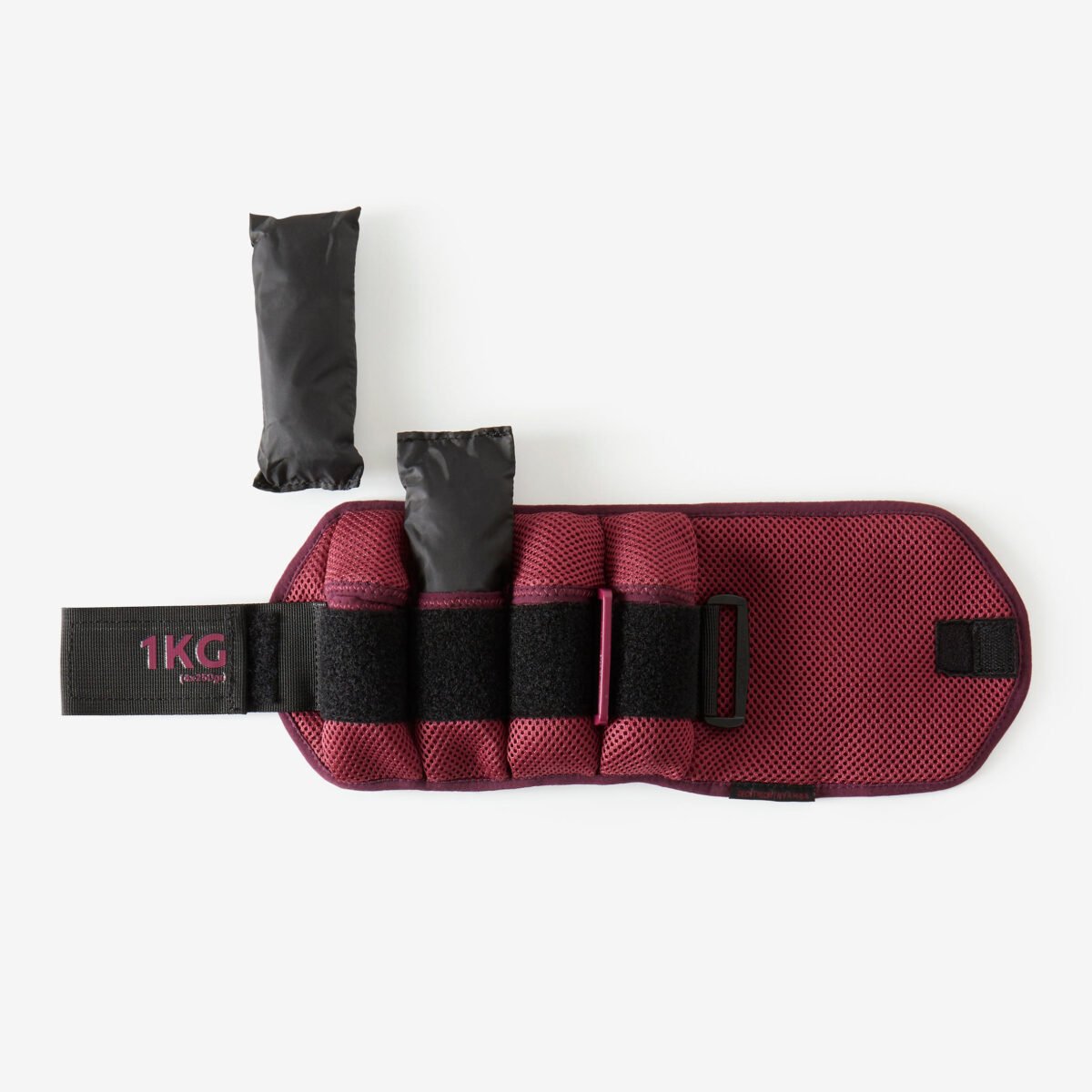 Gym Ankle Weights Adjustable - 1 kg Twin-Pack Burgundy - Image 2