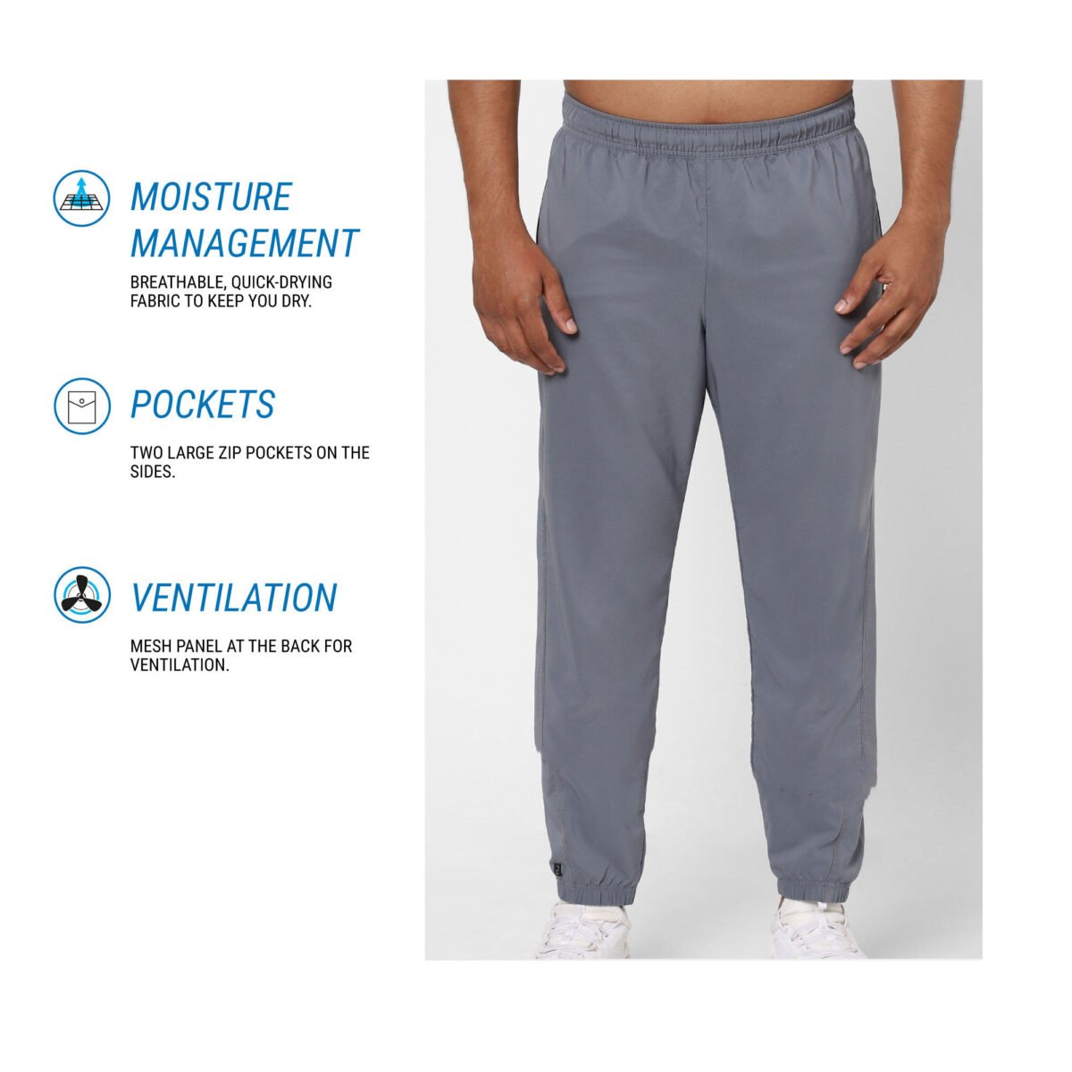 Men Gym Trackpants Joggers Slim Fit - Grey - Image 2