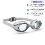 Adult Kids Swimming Goggles One Size With Strap Adjustment Clear Lenses Grey