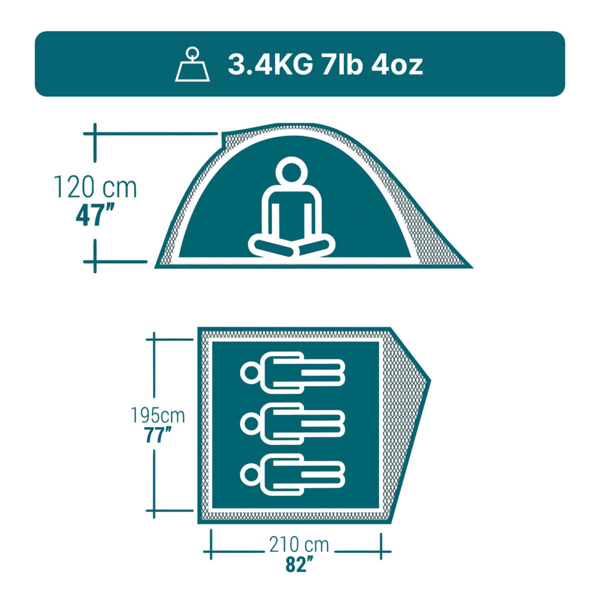 Camping Tent 3 Person - MH100 Grey - Image 2