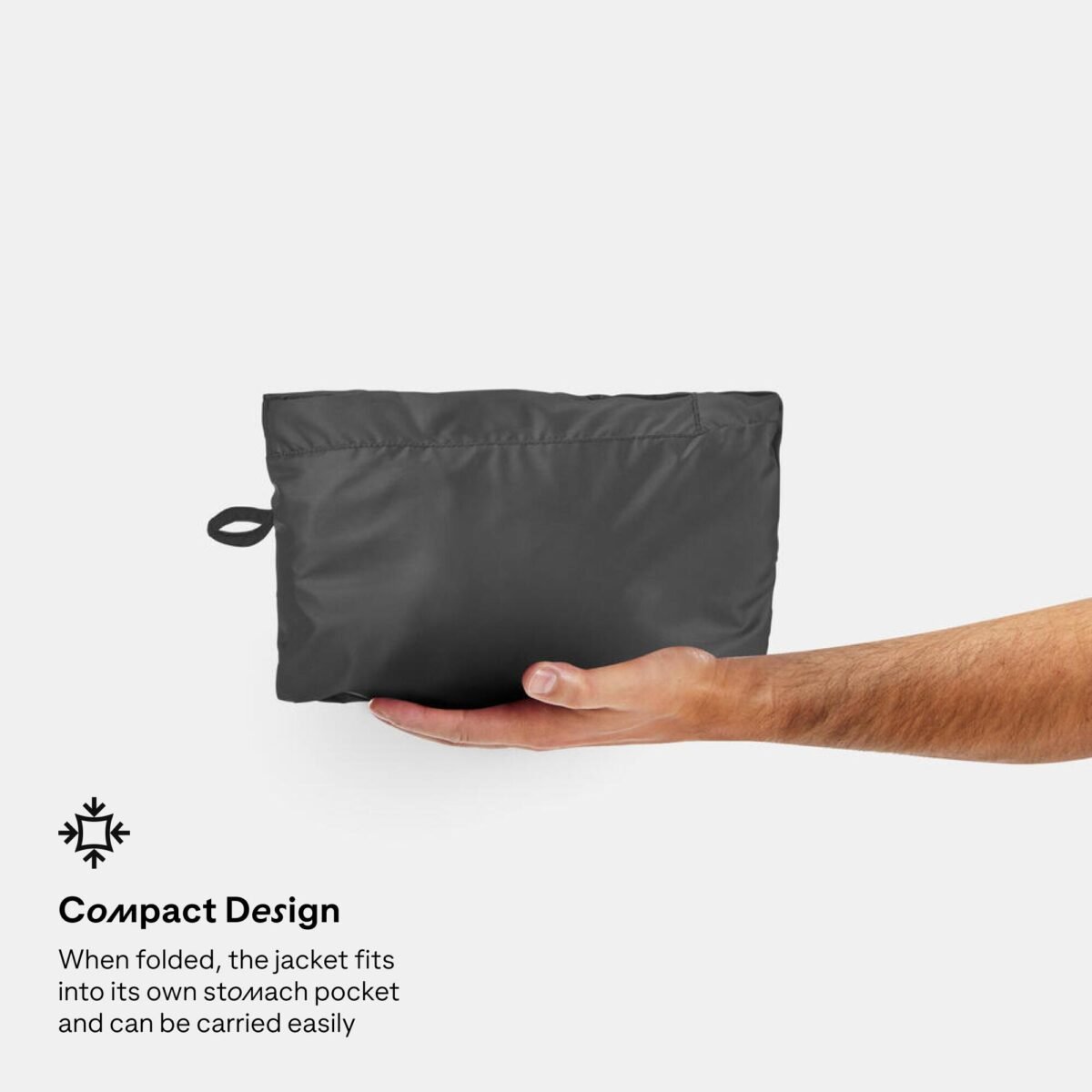 Men Half Zip Compact Rain Jacket with Pouch - Black - Image 5