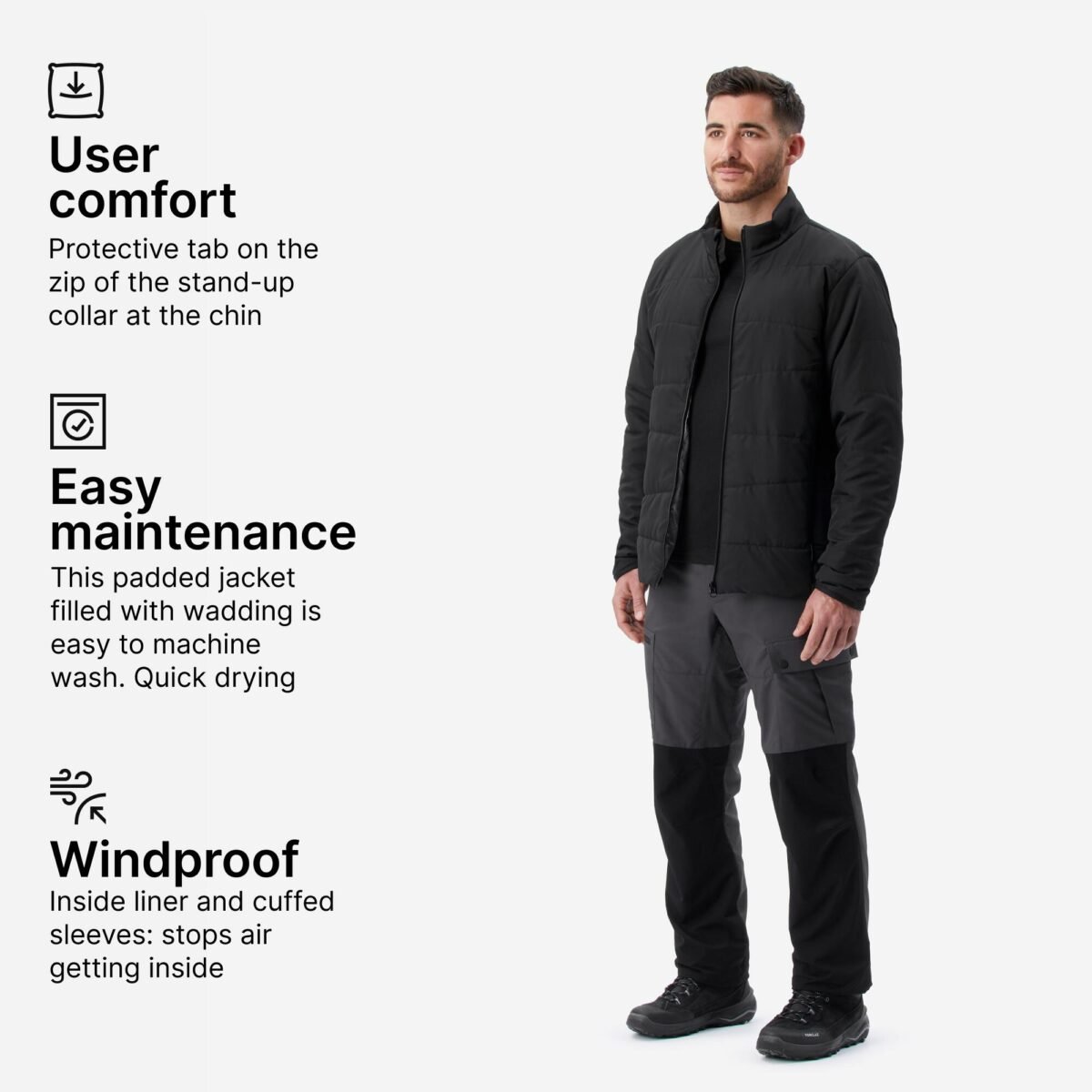 Men Puffer Jacket for Trekking - MT50 Black - Image 3